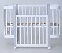 Кроватка для новорожденных МИЯ бук, шарнир-подшибник, опускная боковина белая+серая стойка 123588