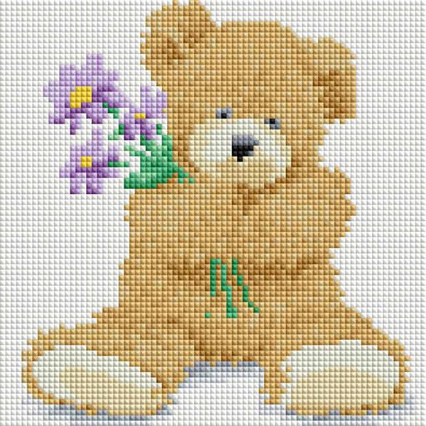 Картина стразами ColorArt Ведмедик з квітами (CLR-DD1211) 20 х 20 см (Без підрамника)
