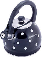 Чайник Kamille Polka Dot Kettle 2 л з неіржавкої сталі зі свистком, у горошок, чорний