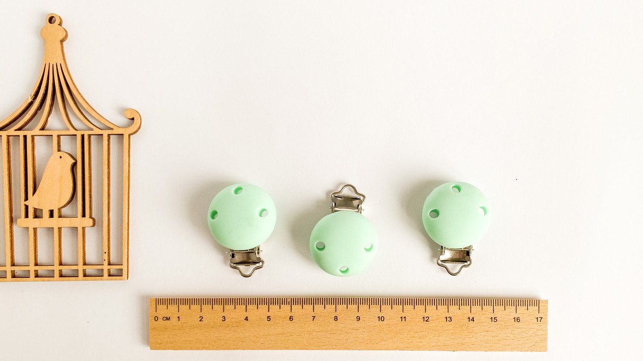 Силіконова кліпса-тримач для соски 44*29мм м'ятна, фото 1