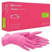 Перчатки медицинские нитриловые Nitrylex magenta размер S ярко-розовые (100 шт/50 пар/уп)