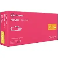 Перчатки медицинские нитриловые Nitrylex magenta размер XS ярко-розовые (100 шт/50 пар/уп)