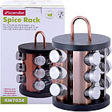 Набір ємностей для спецій Kamille Spice Rak 12 спецівників на круглій підставці 22х19х19 см, фото 6