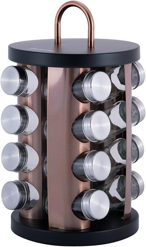 Набір ємностей для спецій Kamille Spice Rak 16 спецівників на круглій підставці 28х19х19 см, фото 1