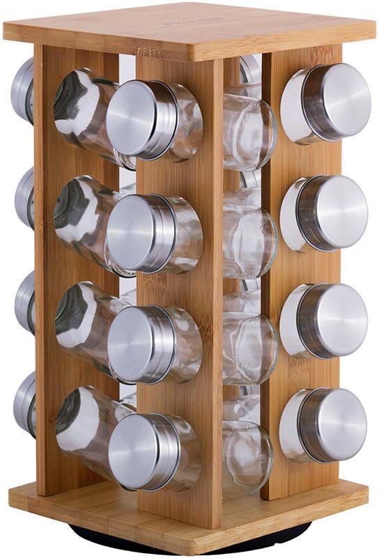 Набір для спецій Kamille Mirele 16 ємностей на бамбуковій підставці, фото 1