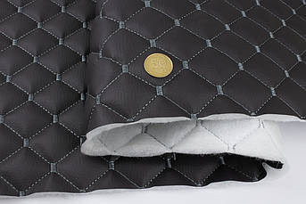 Відріз 1,9м, Шкірзам стьобаний чорний «Ромб» (прошитий сірою ниткою) дубльований синтепоном і флізеліном шир 1,35 м