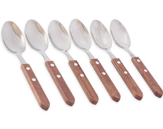 Набір 6 столових ложок Kamille Natural Treasure з дерев'яними ручками, фото 1