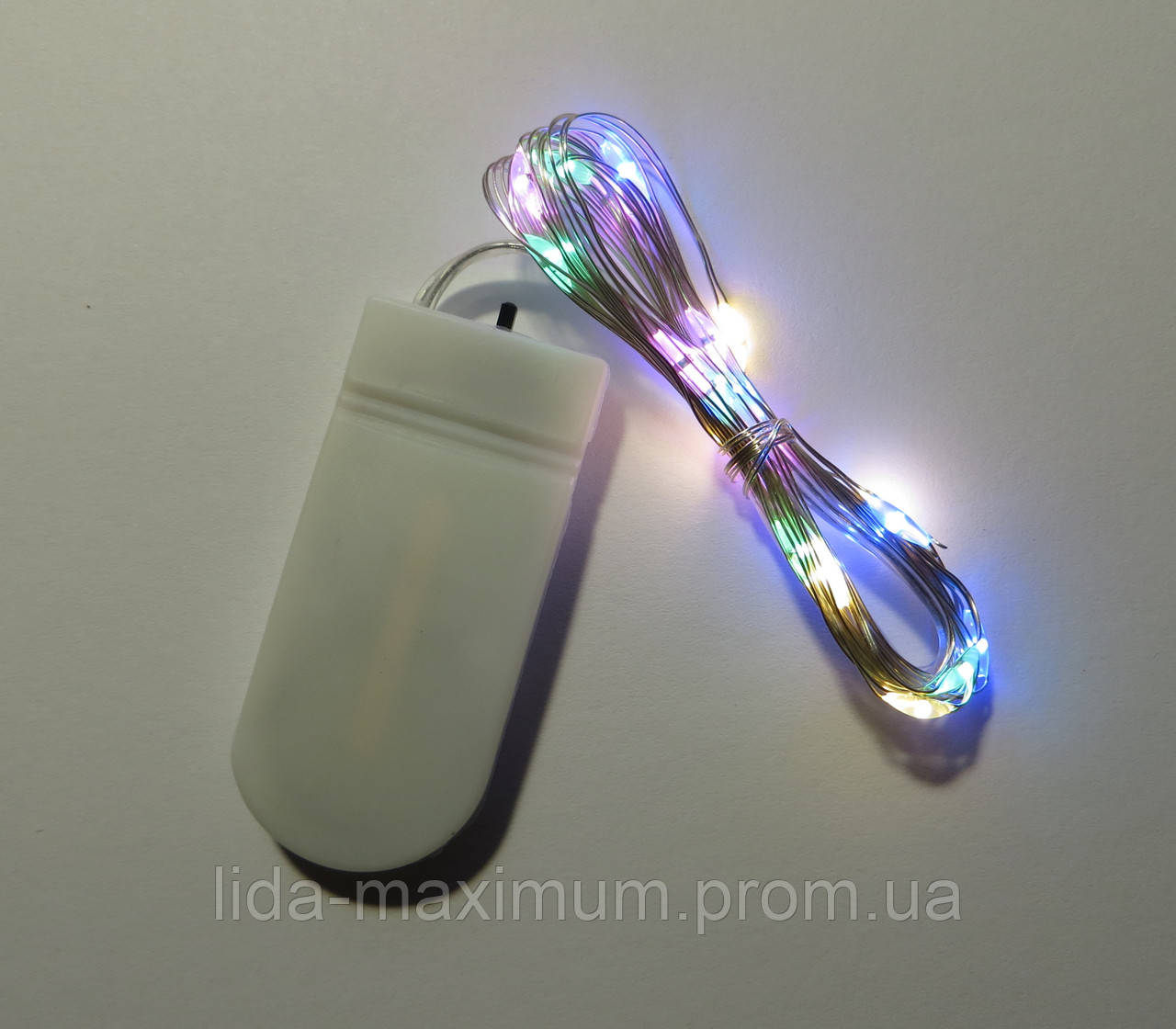 LED Гірлянда нитка ПОТУЖник при БЛЕК-АУТі МУЛЬТИКОЛОР РОЗІНОЦВІТНА з батарейками, 2 метри на 20 LEDок = 120 грн.