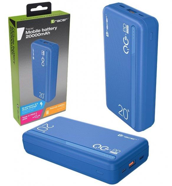 Павербанк Power Bank 20 000mAh TRACER PD20W + QC3.0 Blue