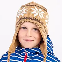Зимняя детская шапка-ушанка на 5-10 лет, Коричневая / Вязаная теплая шапочка для девочки / Утепленная шапка
