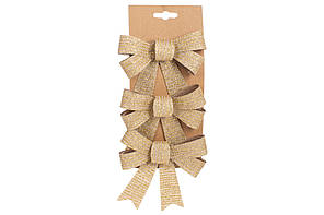 Набір бантів декор.(3шт) 10х12см шампань з глітеною смужкою №821-218/Bonadi/(1)(48)