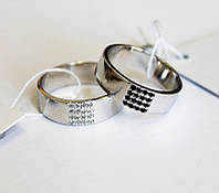 Серебряные обручальные кольца Охана с черными и белыми фианитами 925 пробы с родовым покрытием