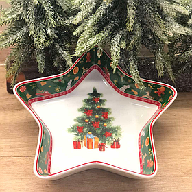 Блюдо фарфорове в формі зірки "Святковий флер" 17,5см новорічний посуд