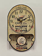 Настенные кварцевые часы с маятником "Cafe" размер 24 x 13,8 x 3,5 см.