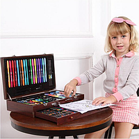 Качественный набор для творчества в деревянном кейсе на 130 предметов, детский набор для рисования, GP6