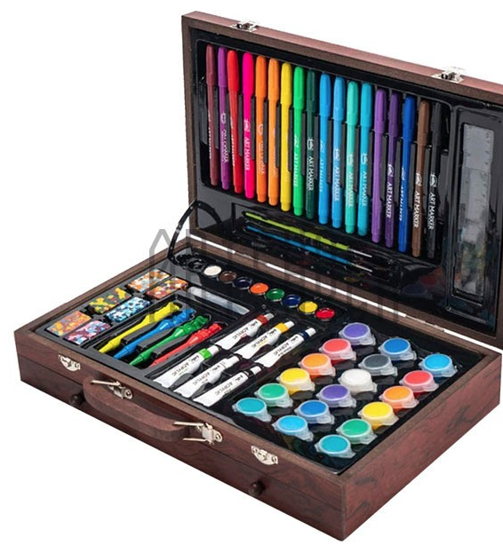 Качественный набор для творчества в деревянном кейсе на 130 предметов, детский набор для рисования, GP10 - фото 4 - id-p1724999204