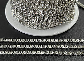 Ланцюжок зі скляними стразами Silver ss4 1.6мм 10м в котушці
