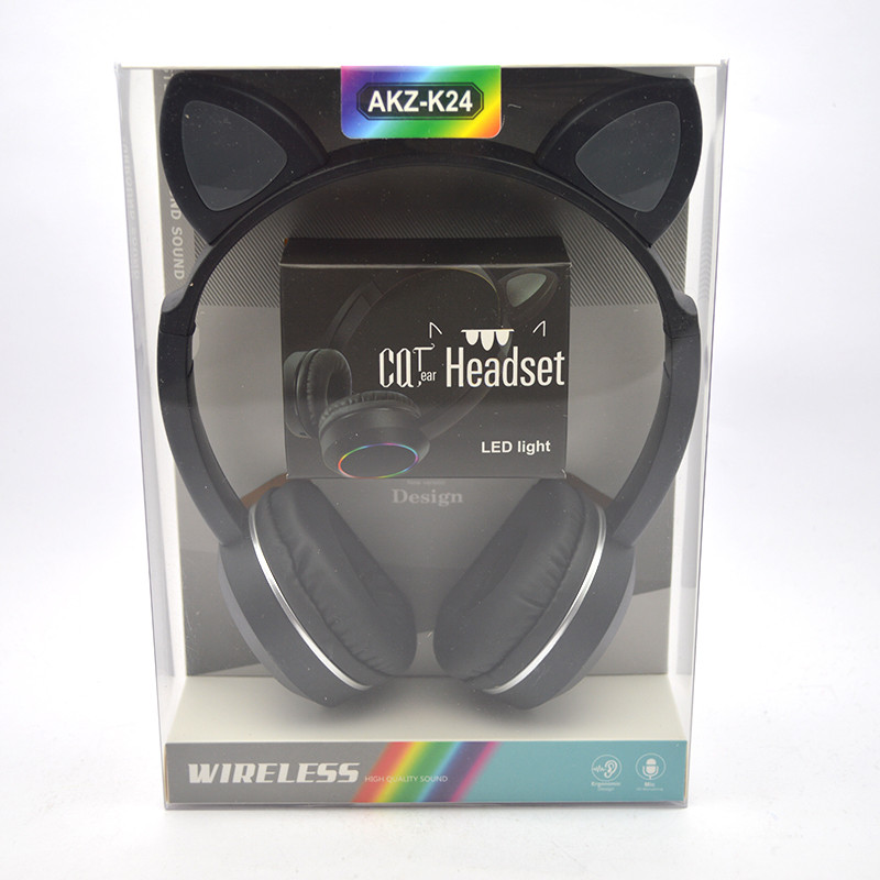 Безпровідні дитячі навушники (Bluetooth) з котячими вушками TUCCI K24 LED Black/Чорні