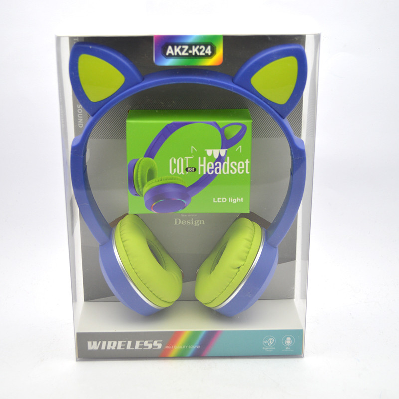 Безпровідні дитячі навушники (Bluetooth) з котячими вушками TUCCI K24 LED Blue/Сині