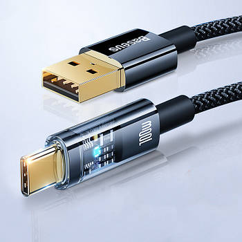 Кабель для швидкої зарядки USB на Type-C 100W 6A BASEUS Explorer Series Auto Power-Off Type-C 1м (чорний)