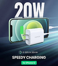 Зарядний пристрій (зарядка) для телефону UGREEN CD137 Type-C 20 W Білий (CD137W), фото 4