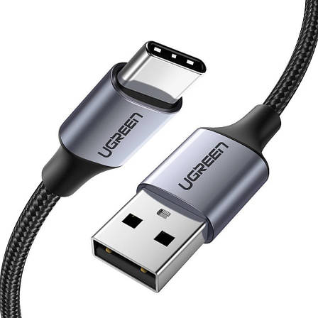 Кабель для зарядки телефона/ смартфона UGREEN US288 USB - Type-C 3 A 2 м Чорний/ Сріблястий, фото 1