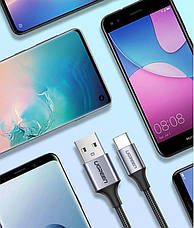 Кабель для зарядки телефона/ смартфона UGREEN US288 USB - Type-C 3 A 2 м Чорний/ Сріблястий, фото 6