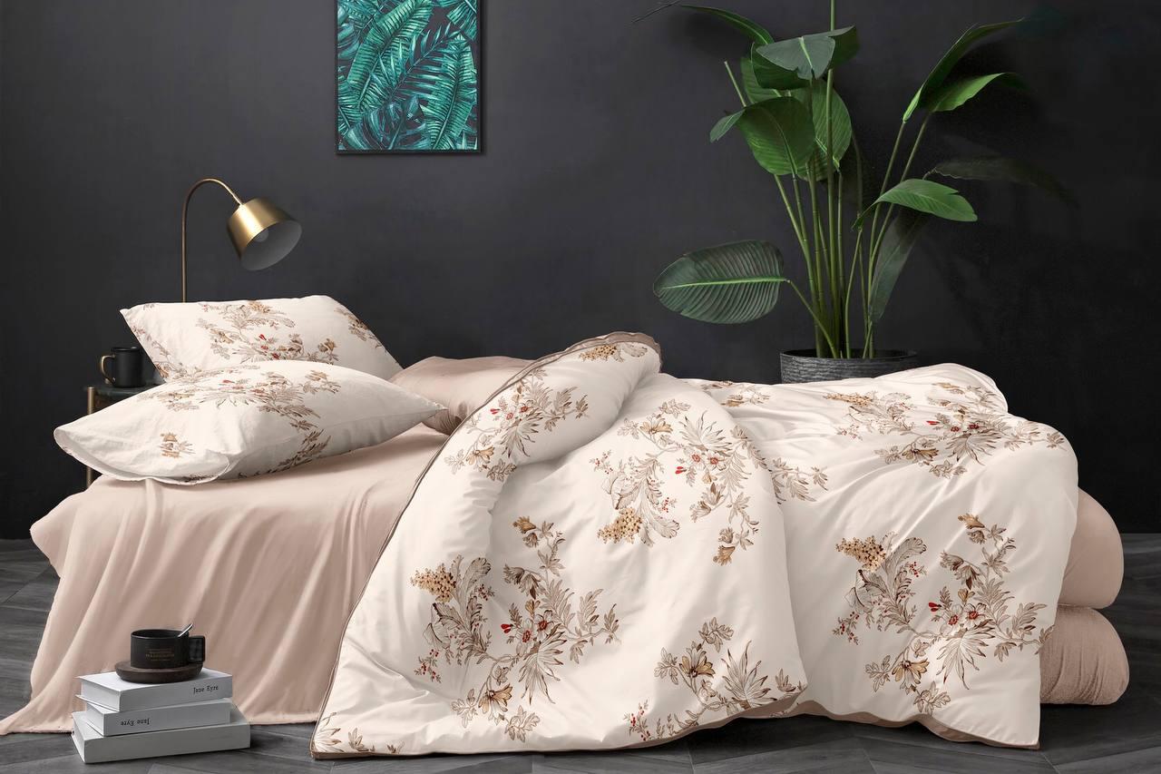 Постільна білизна Королева Ночі (Ранфорс) | Полуторний комплект | 50х70 | Рослини на бежевому, фото 1