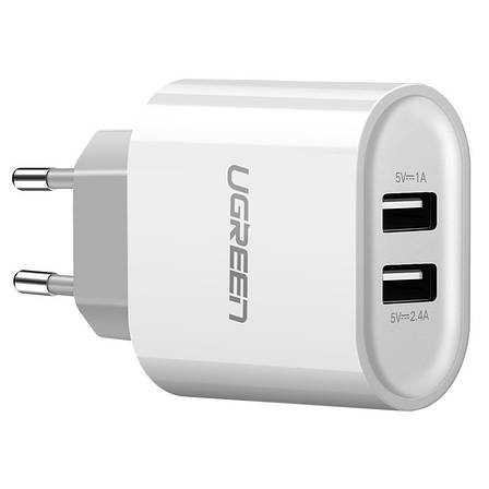 Зарядний пристрій (зарядка) для телефону UGREEN CD104 2 x USB 3.4 A Білий (CD104W), фото 1