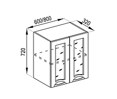 Кухня Адель Люкс верхня секція В 60 Ск фасад скло висота 720 мм (Світ Меблів ТМ)