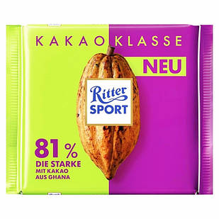 Шоколад Чорний Ritter Sport Dark 81% Kakao Klasse Ріттер Спорт 100 г Німеччина