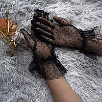 Перчатки в сетку, горошек Черный (0041)