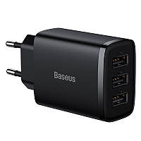 Адаптер (блок) питания Baseus Compact 17W QC 3.0 (3USB) (CCXJ02) Черный, быстрая зарядка 17W для 3-х устройств