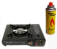 Туристична портативна газова плита portable gas stove у картонній упаковці з газовим балончиком