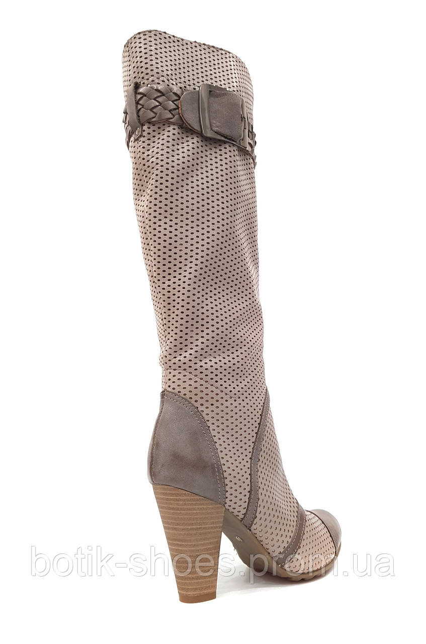 Модные сапоги женские кожаные на высоком каблуке с перфорацией весна лето удобные серые 39 размер Vizzavi 8503 - фото 3 - id-p142580523
