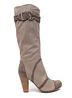 Модні чоботи жіночі шкіряні на високих підборах з перфорацією весна літо зручні якісні стильні молодіжні сірі 39 розм Vizzavi 8503