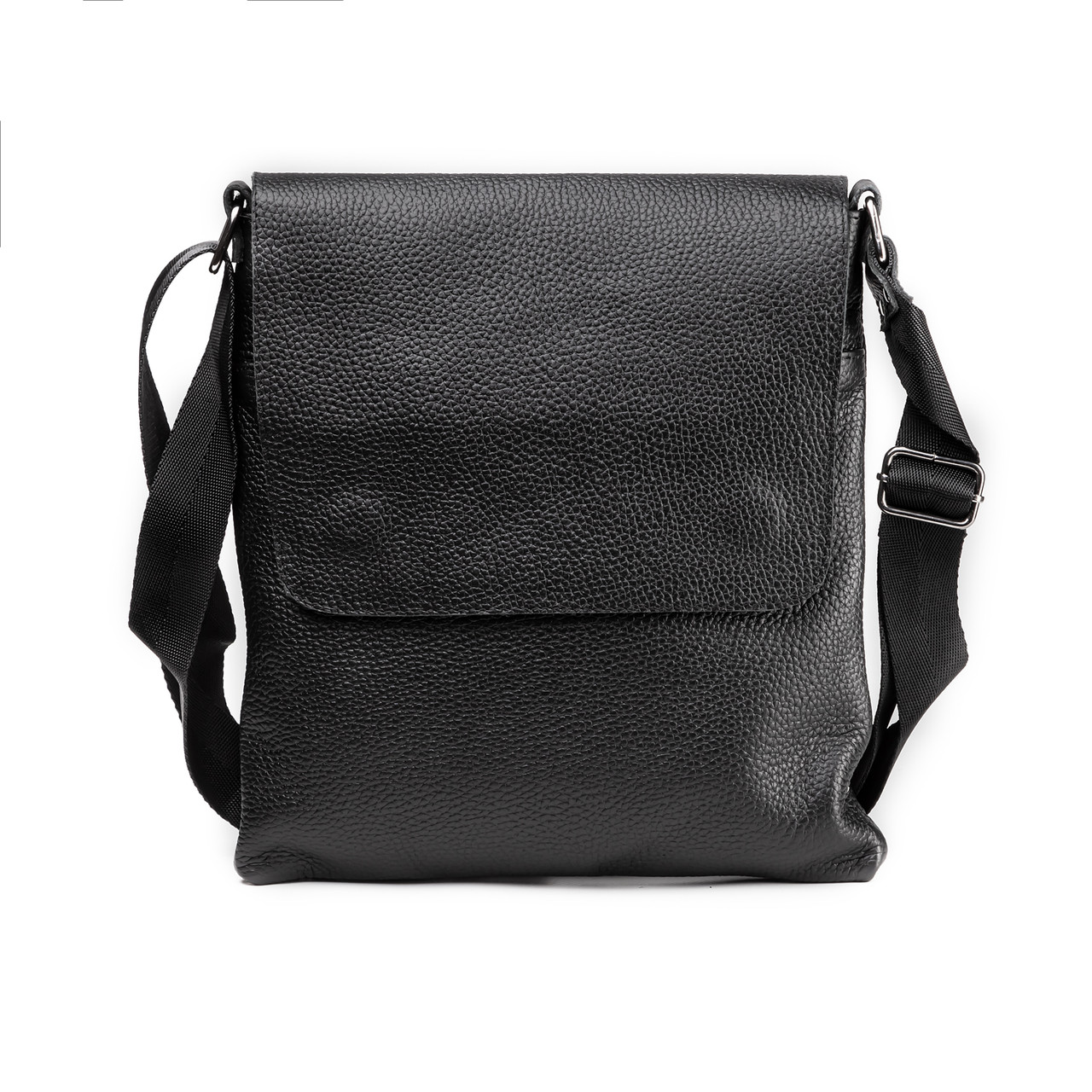 Чоловіча шкіряна сумка через плече з клапаном LT 16248 чорна