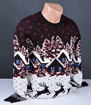 Чоловічий светр з оленями синій | Чоловічий новорічний джемпер з оленями Туреччина 8069