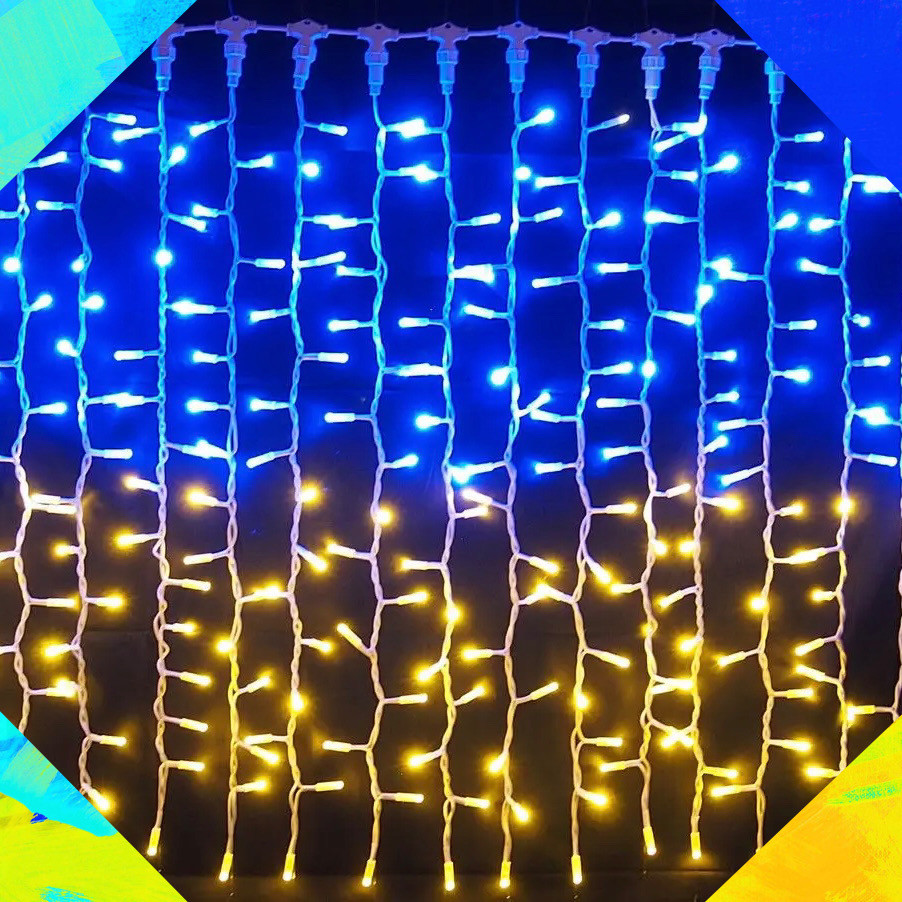 Світлодіодна гірлянда бахрома водоспад Прапор України 320 Led USB 2,0Х2,0 м патріотична жовто-блакитна