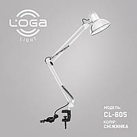 Лампа настольная белая, на струбцине "Снежинка" Е27 (ТМ LOGA ® Light)