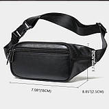 Сумка поясна чоловіча шкіряна Бананка нагрудна Сумка на пояс чоловіча Чорна, фото 3