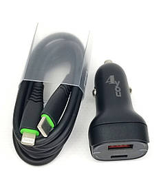 Автомобільний зарядний пристрій 4you B3 кабель Type C-Lightning, PD20В, QC3 18В, з швидкою зарядкою, чорний
