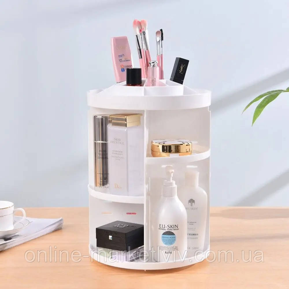 Обертовий органайзер для косметики 360° Rotation Cosmetic Box / Компактний круглий органайзер