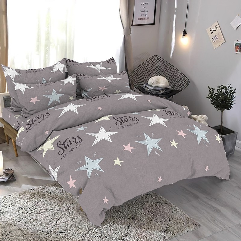 Підковдра на блискавці 145х215 (Бязь) | Полуторна підковдра від виробника "Королева Ночі" | Кольорові зірки на сірому, фото 1