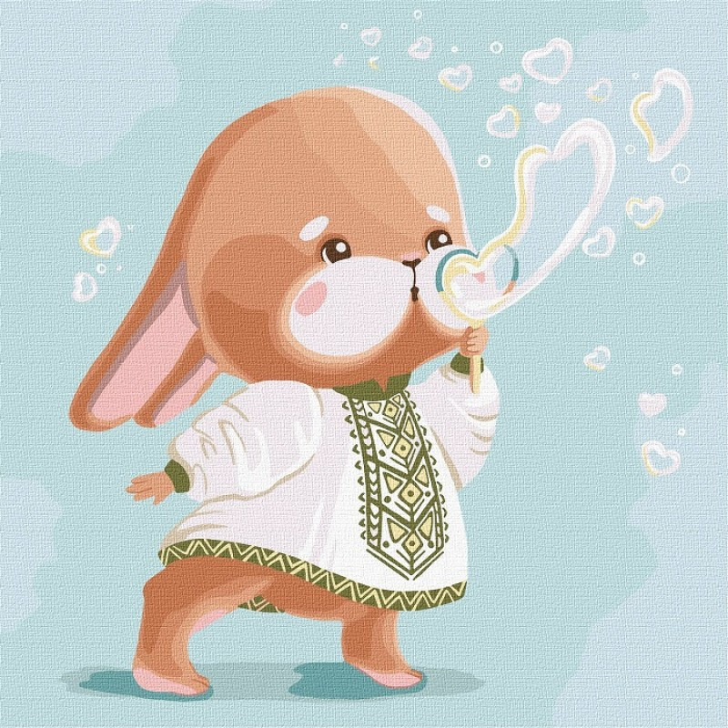 KHO2400 Картина за номерами — Зайчик у вишиванці 30х30 см Ідейка