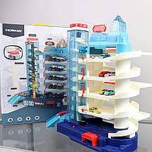 3302A Гараж паркінга з підіймачем 5 поверхів, машинки 8 шт., музика, світло, коробка 35,5-42-16 см, фото 4