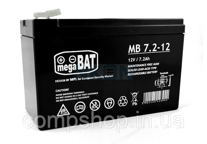 Акумулятор AGM MegaBat 12V 7.2 Ah VRLA, фото 1