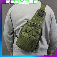 Сумка тактична через плечо на 6 л, 28х20х8 см B14 / Однолямочный тактический рюкзак / Военный рюкзак Олива