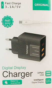 Адаптер (A-14) 220v 2 usb with digital display CX QC03/ 5740 (250 шт./ясть)