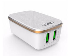 Мережевий зарядний пристрій LDNio A2204 (кабель micro + адаптер на 2 USB 2.4A) Білий